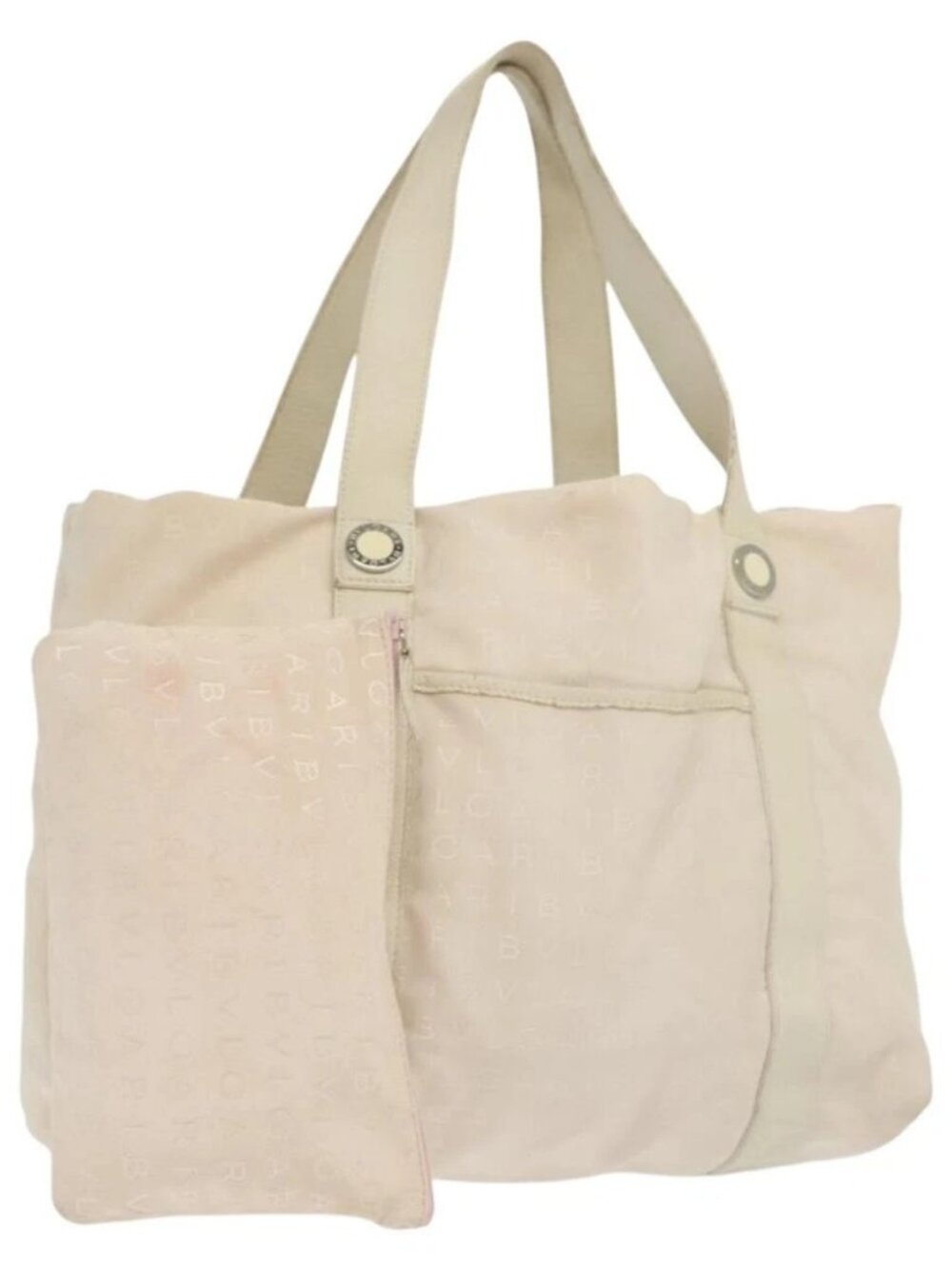 BVLGARI Logo Mania Hand Bag Canvas Pink Silver Auth bs28545